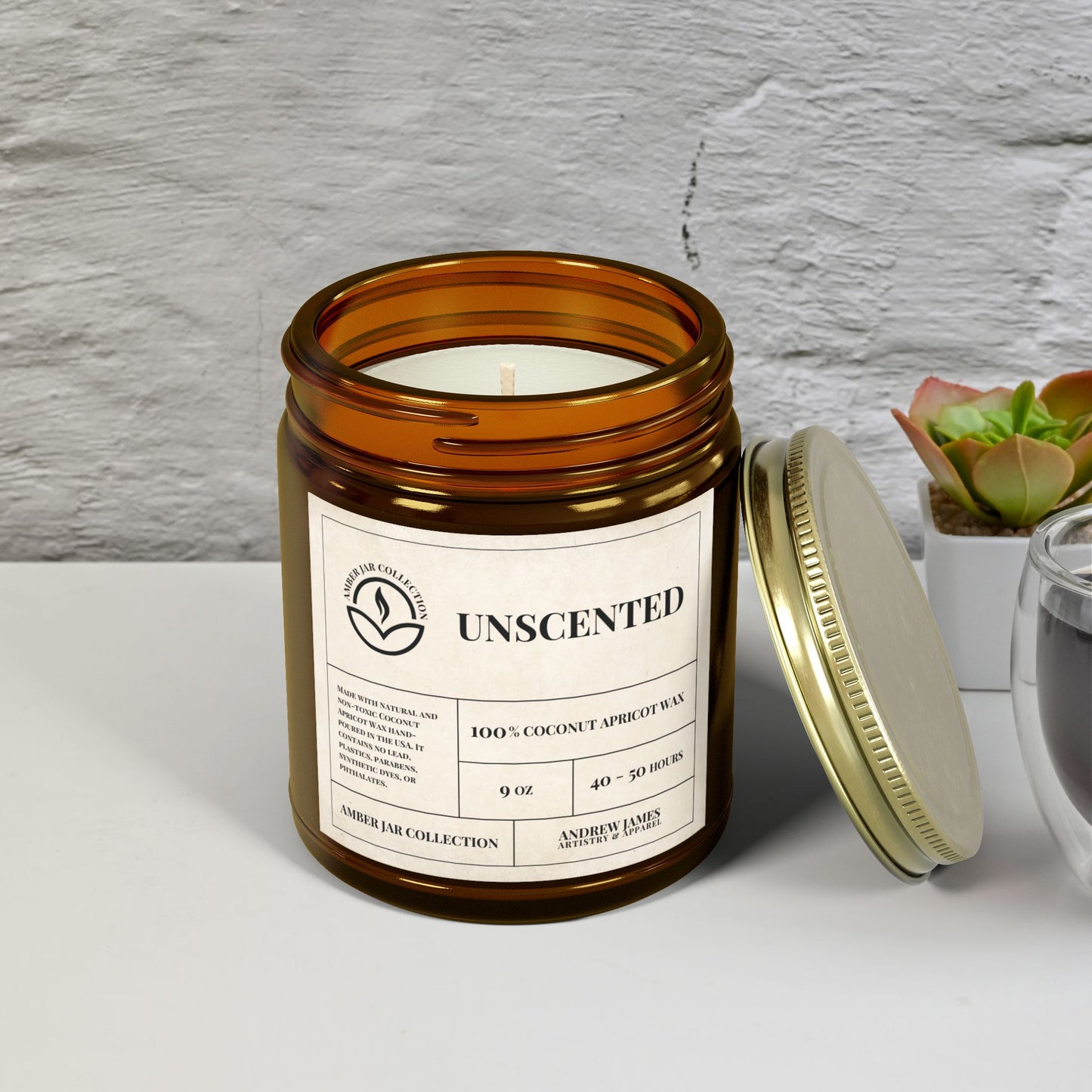 Unscented Candle - 100% Coconut Apricot Wax, 9oz