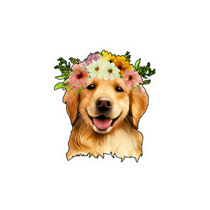 Golden Retriever Vinyl Decal - Flower Puppy