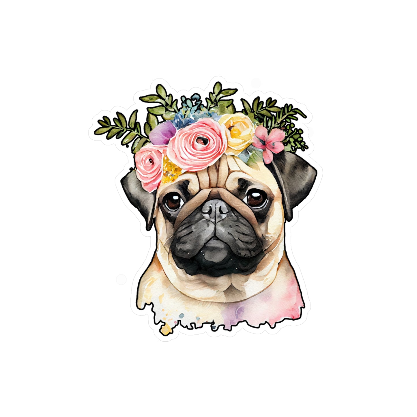 Pug Vinyl Decal - Flower Puppy