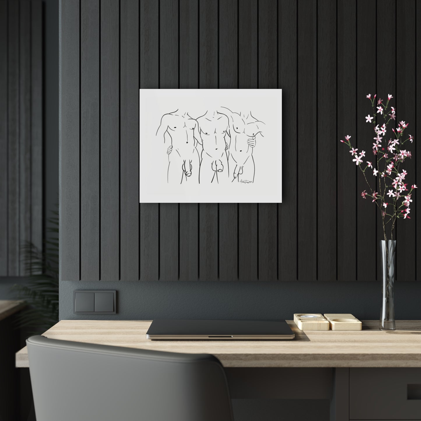 Nude Male Line Art - Brandon, David and Justin - Acrylic Print