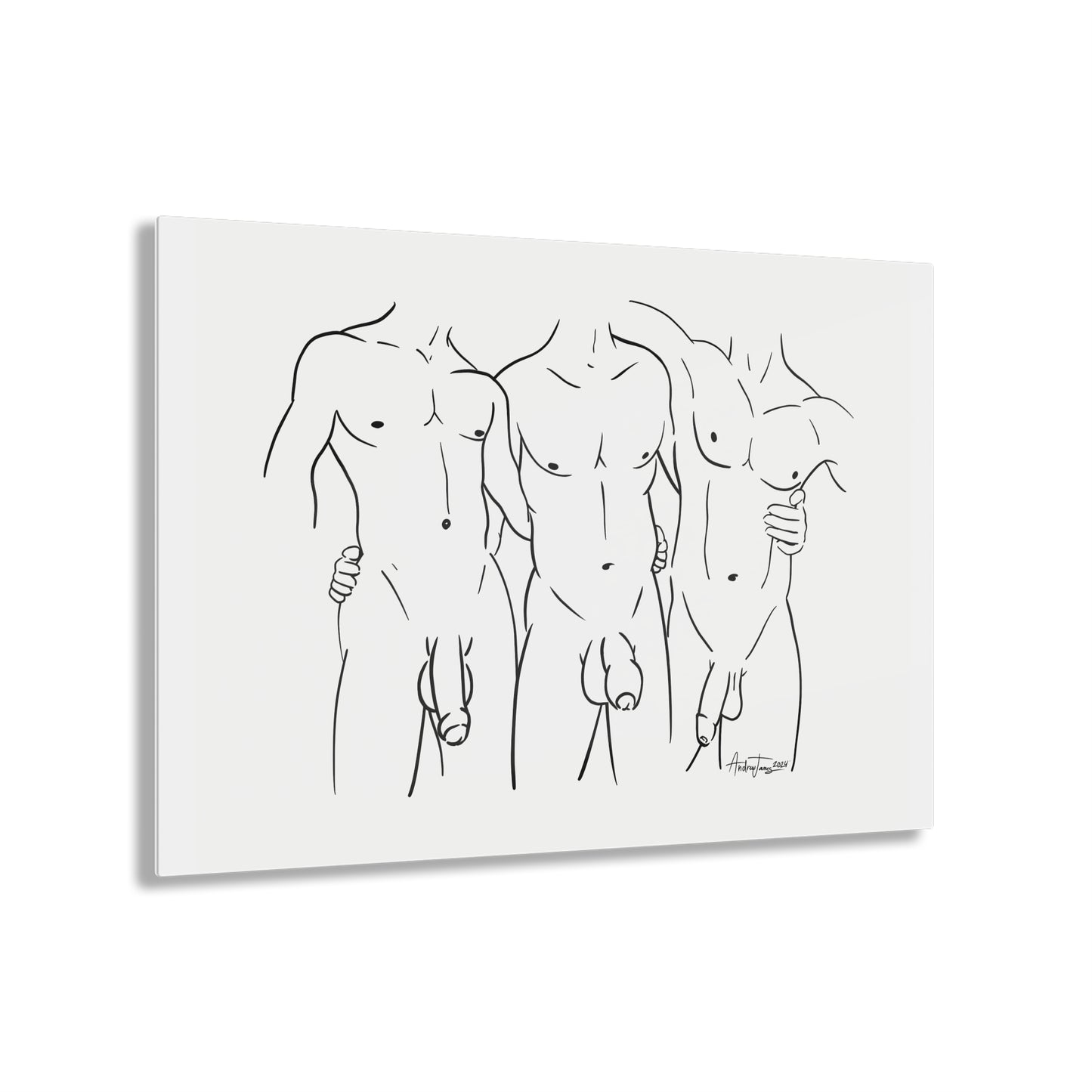 Nude Male Line Art - Brandon, David and Justin - Acrylic Print
