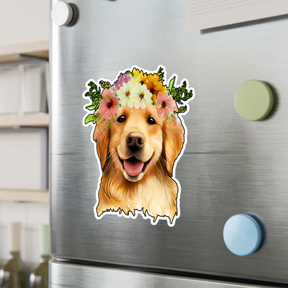 Golden Retriever Vinyl Decal - Flower Puppy