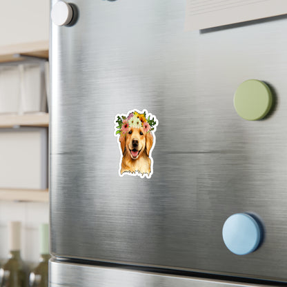 Golden Retriever Vinyl Decal - Flower Puppy