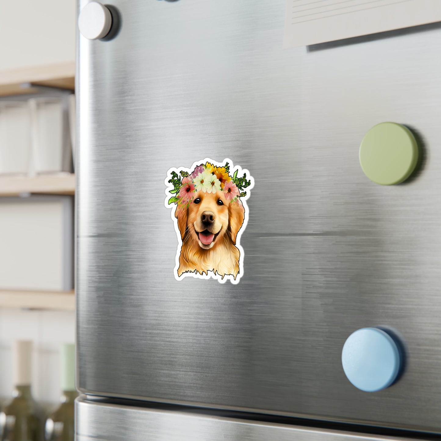 Golden Retriever Vinyl Decal - Flower Puppy