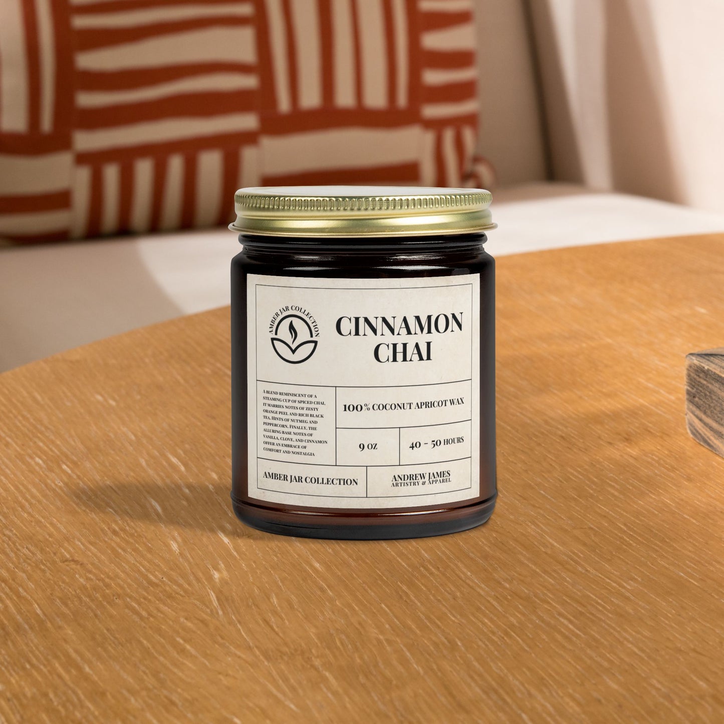 Cinnamon Chai Scented Candle - 100% Coconut Apricot Wax, 9oz