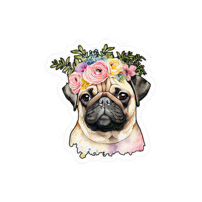 Pug Vinyl Decal - Flower Puppy