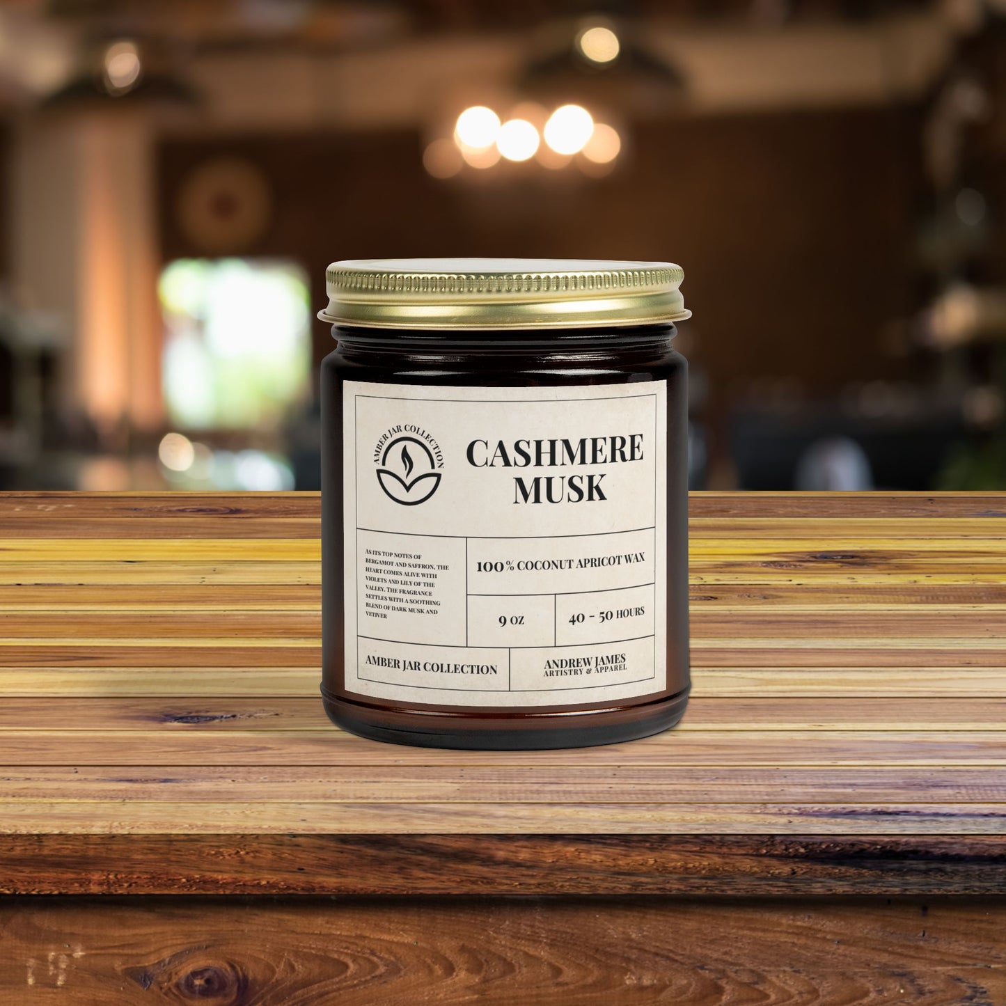 Cashmere Musk Scented Candle - 100% Coconut Apricot Wax, 9oz