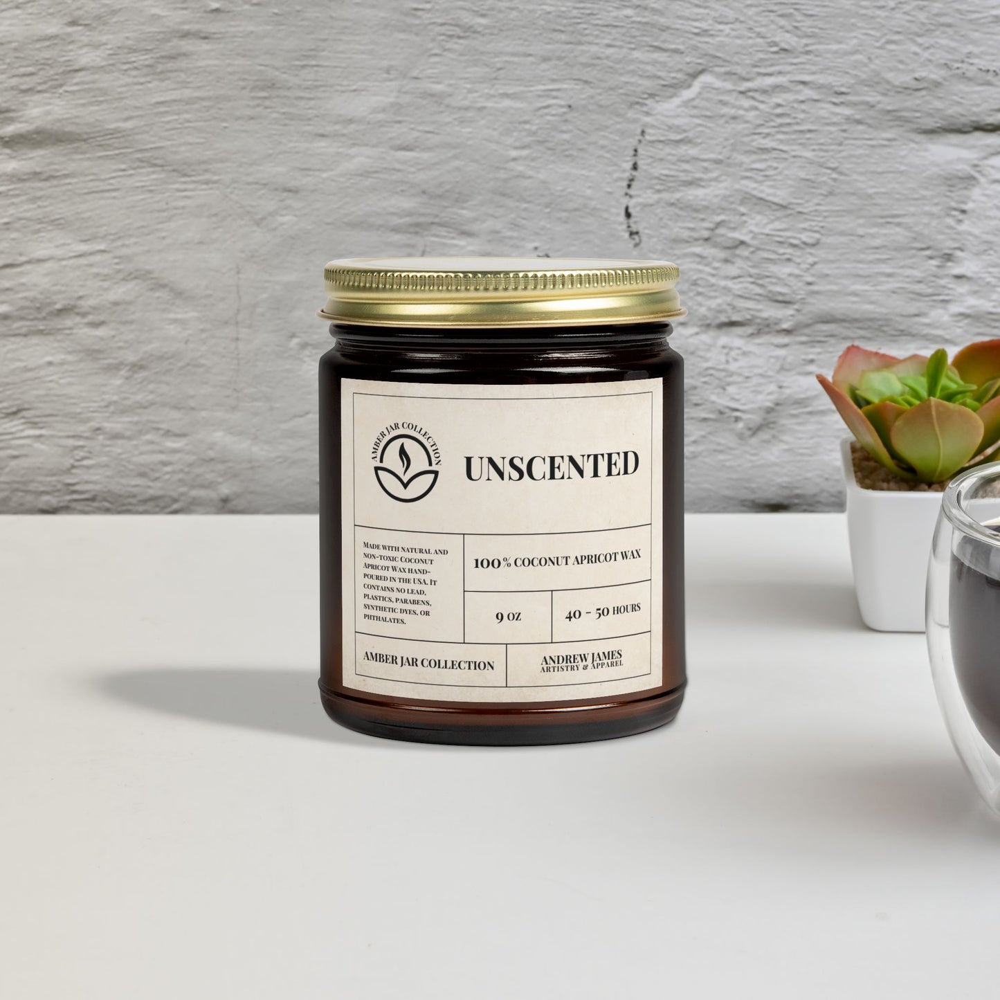 Unscented Candle - 100% Coconut Apricot Wax, 9oz