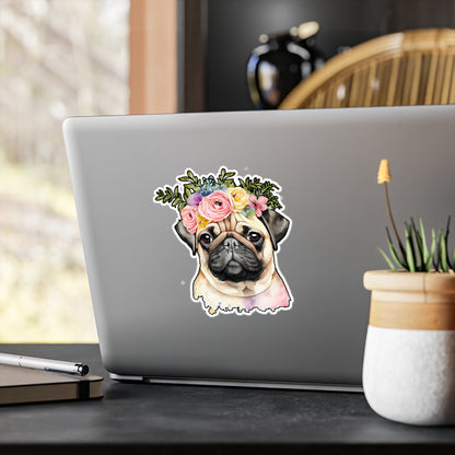 Pug Vinyl Decal - Flower Puppy