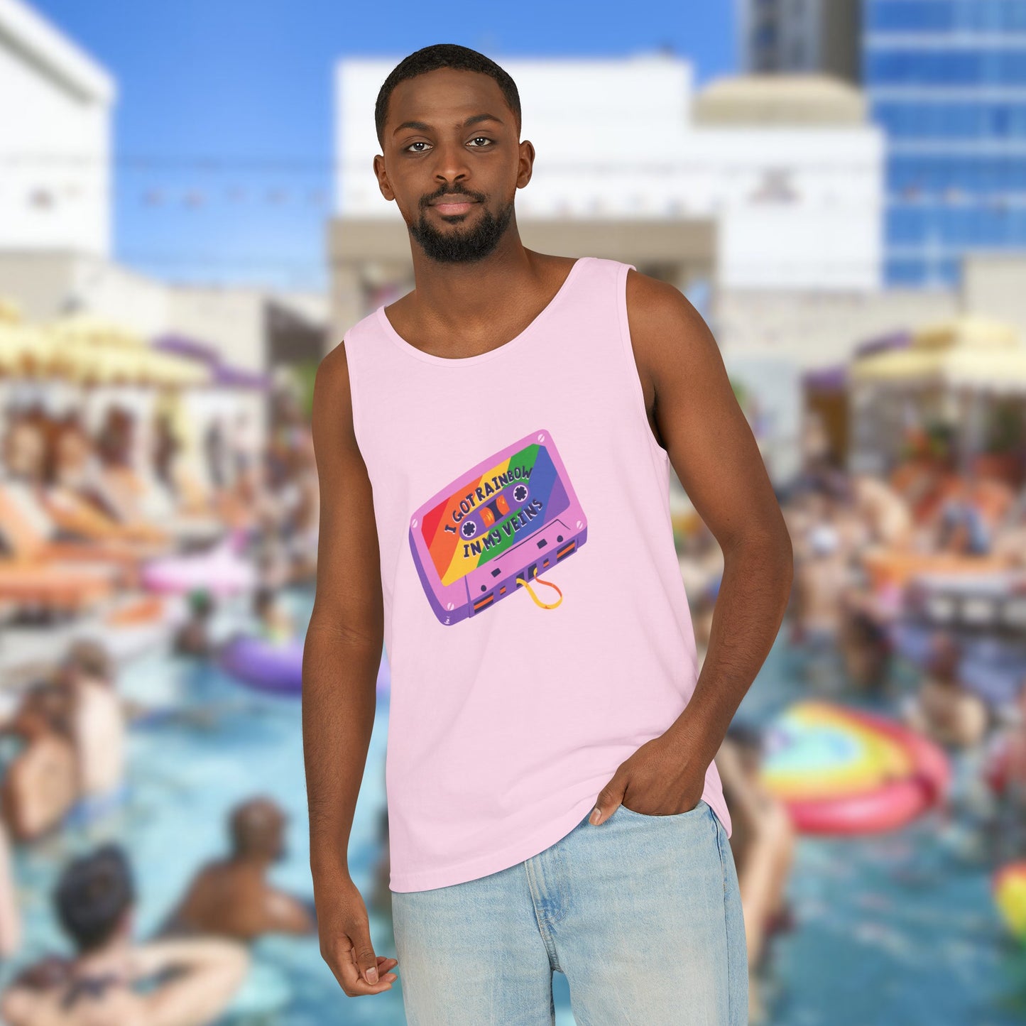 Rainbow in My Veins Pride Unisex Dyed Tank Top