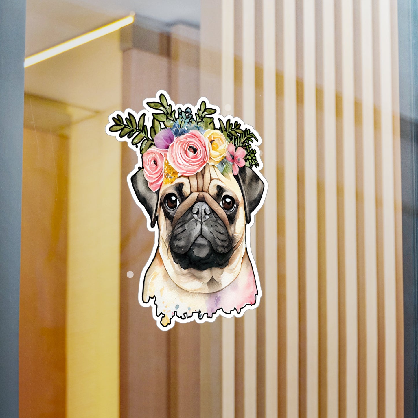 Pug Vinyl Decal - Flower Puppy