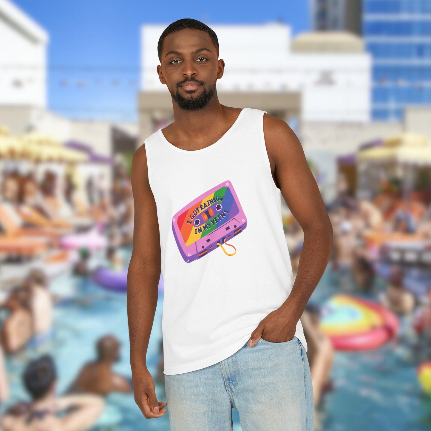 Rainbow in My Veins Pride Unisex Dyed Tank Top