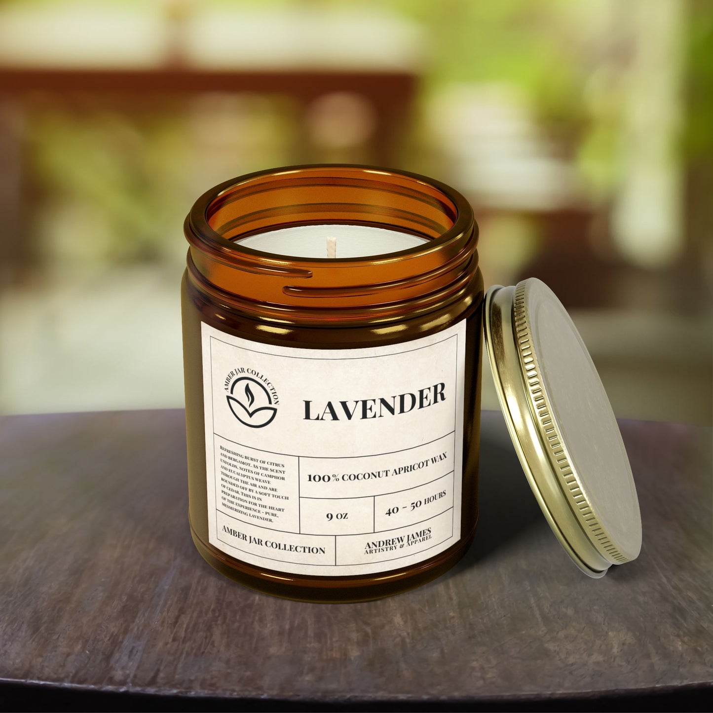 Lavender Scented Candle - 100% Coconut Apricot Wax, 9oz