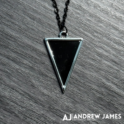 Black Triangle Pendant Necklace with Silver Frame