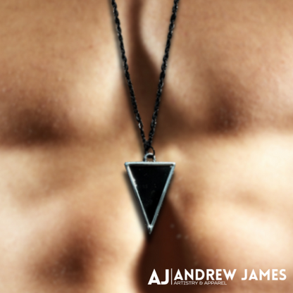 Black Triangle Pendant Necklace with Silver Frame