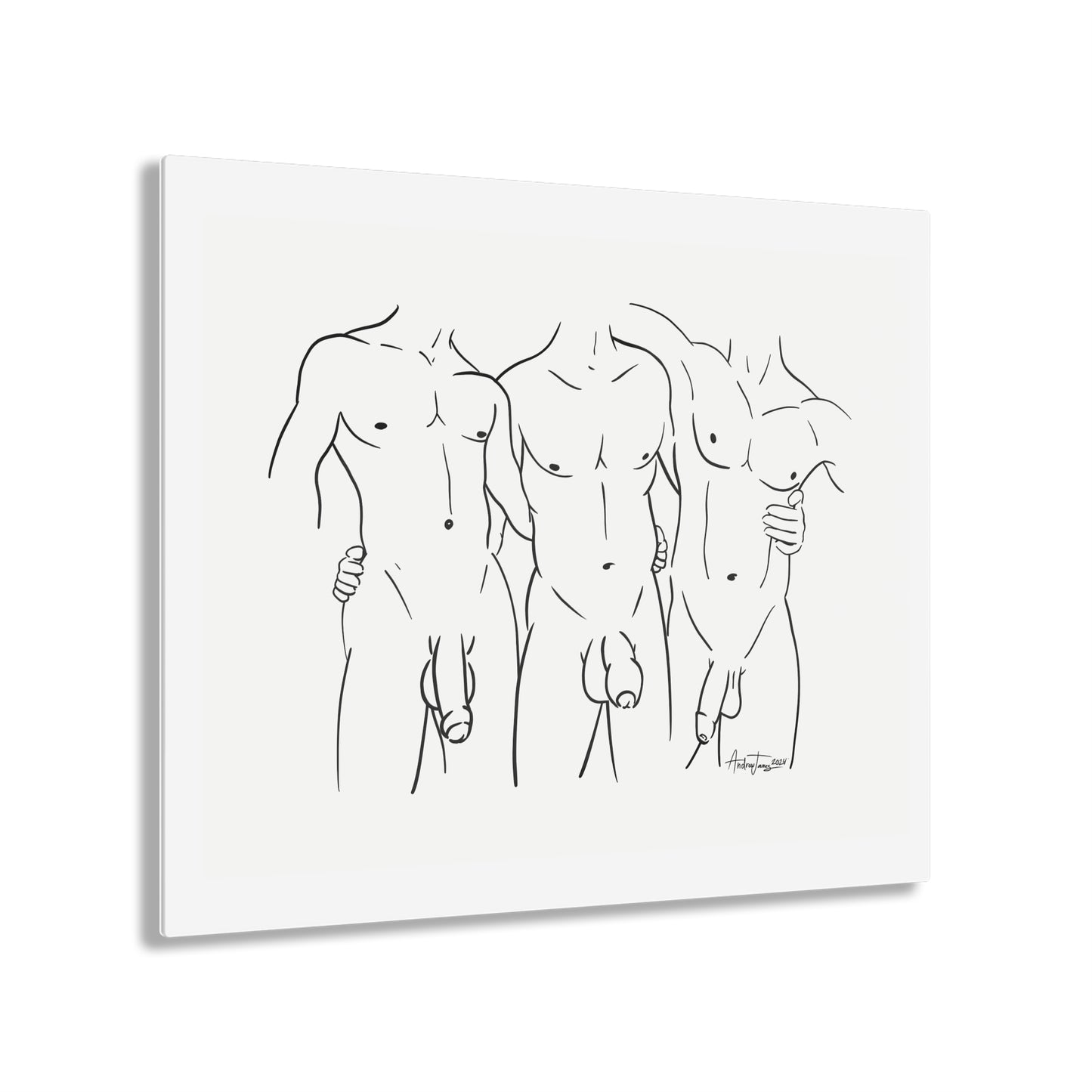 Nude Male Line Art - Brandon, David and Justin - Acrylic Print