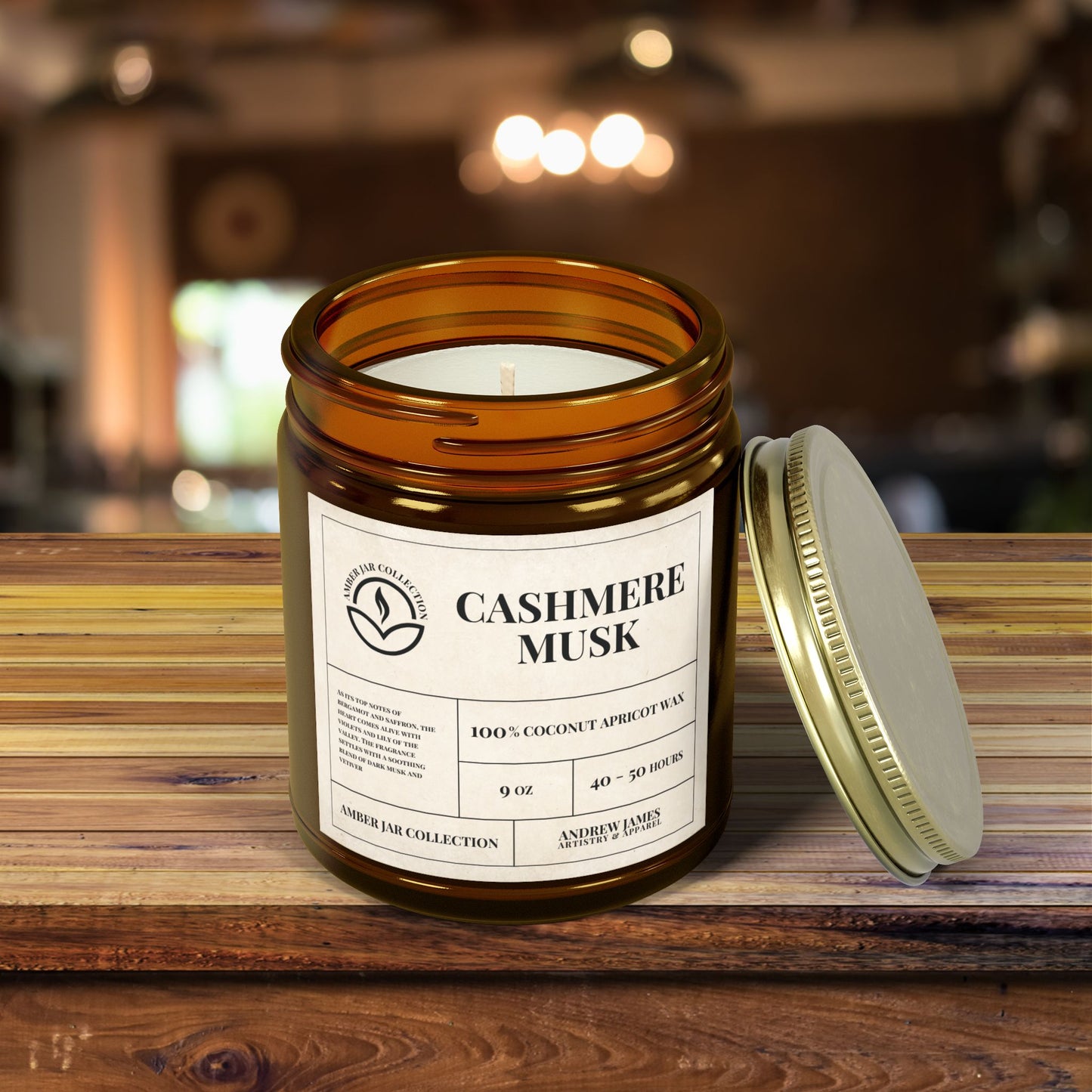 Cashmere Musk Scented Candle - 100% Coconut Apricot Wax, 9oz