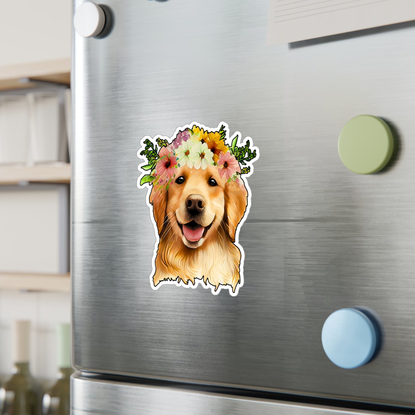 Golden Retriever Vinyl Decal - Flower Puppy