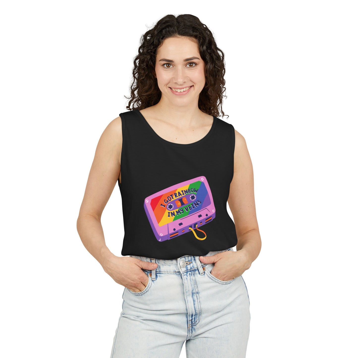 Rainbow in My Veins Pride Unisex Dyed Tank Top