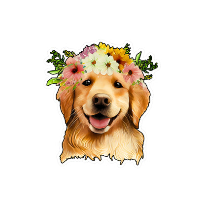 Golden Retriever Vinyl Decal - Flower Puppy