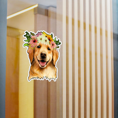 Golden Retriever Vinyl Decal - Flower Puppy