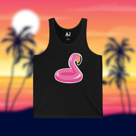 Summer Vibes Pink Flamingo Floaty Unisex Jersey Tank