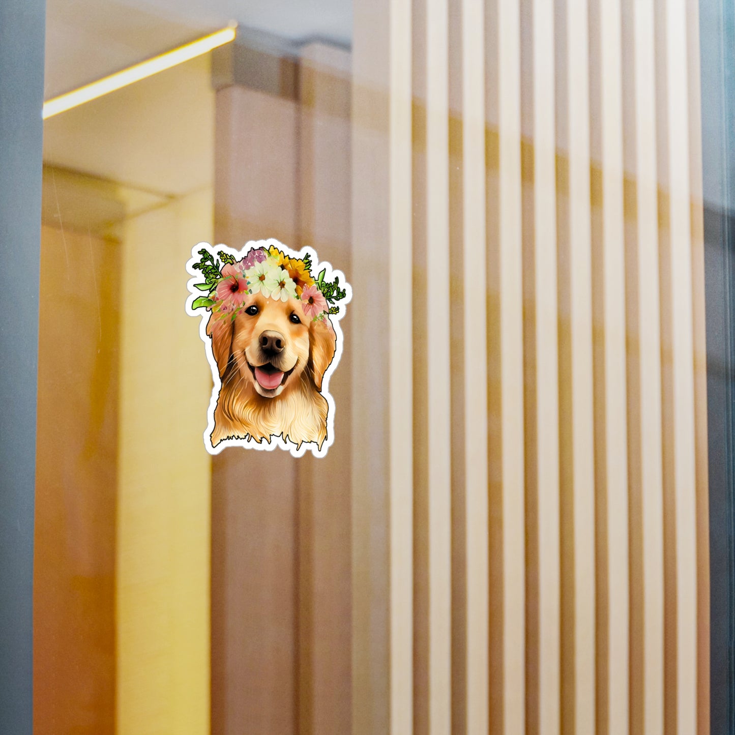 Golden Retriever Vinyl Decal - Flower Puppy