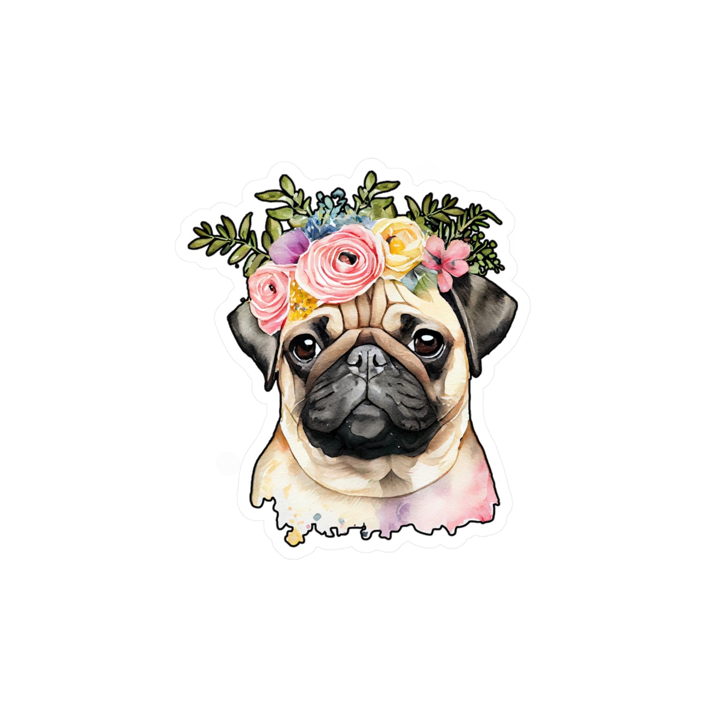 Pug Vinyl Decal - Flower Puppy