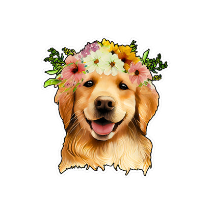 Golden Retriever Vinyl Decal - Flower Puppy