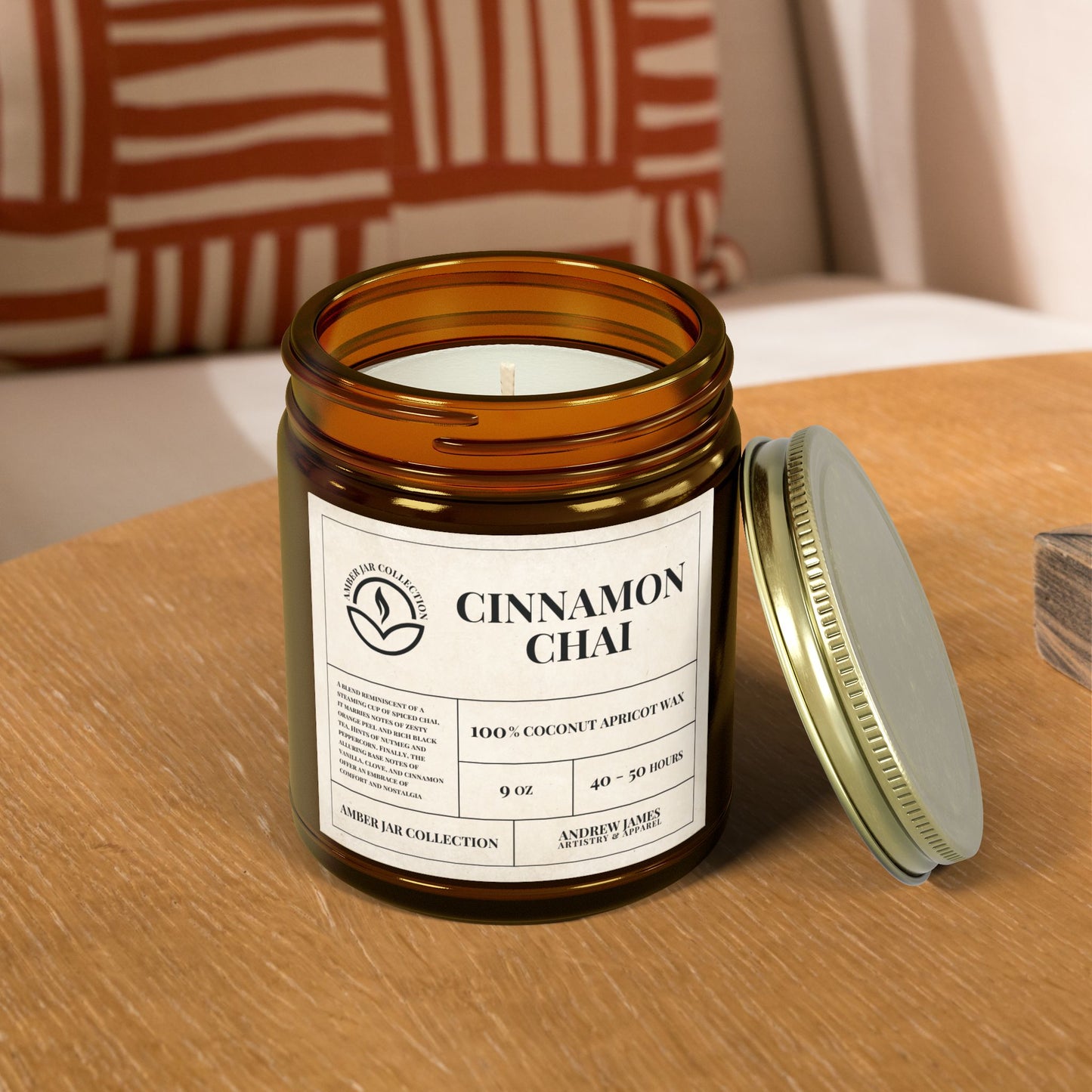 Cinnamon Chai Scented Candle - 100% Coconut Apricot Wax, 9oz