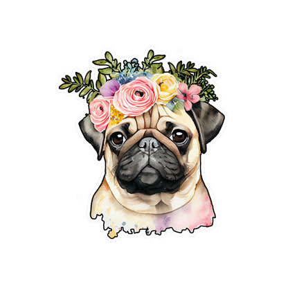 Pug Vinyl Decal - Flower Puppy