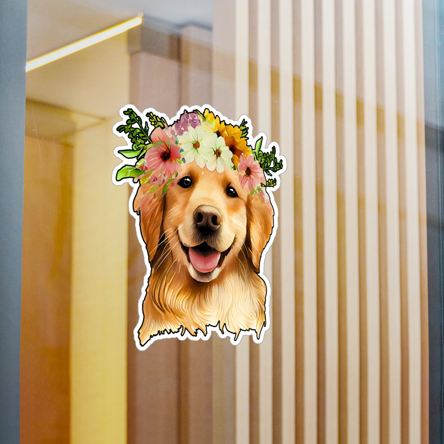 Golden Retriever Vinyl Decal - Flower Puppy